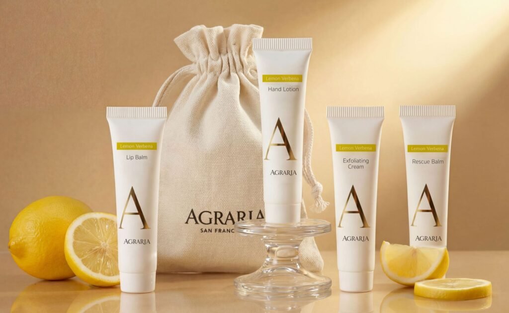Agraria turndown amenities with a cotton pouch and lemons