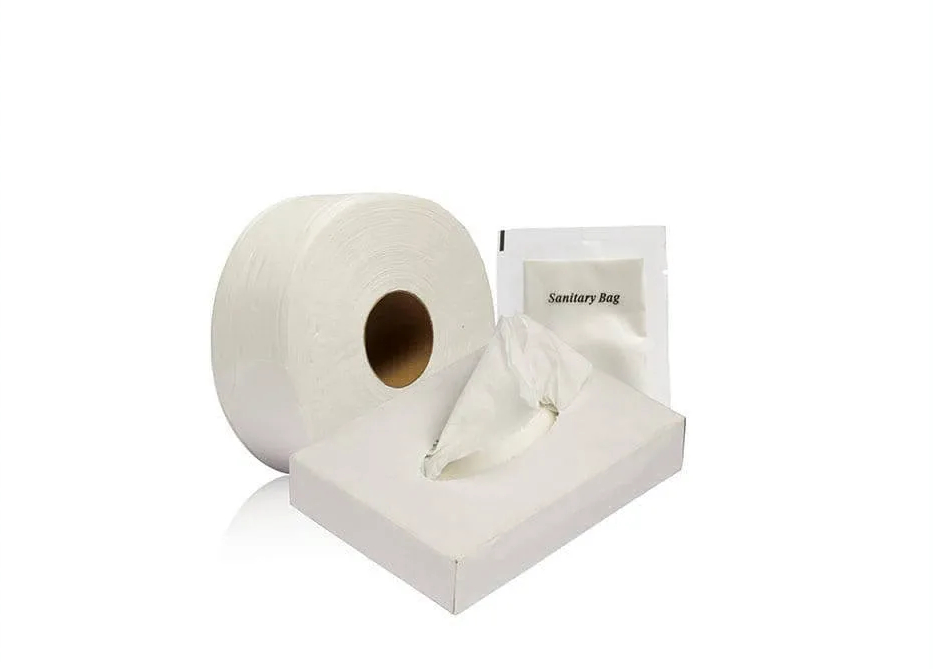 Toilet tissue roll and wrapped soap