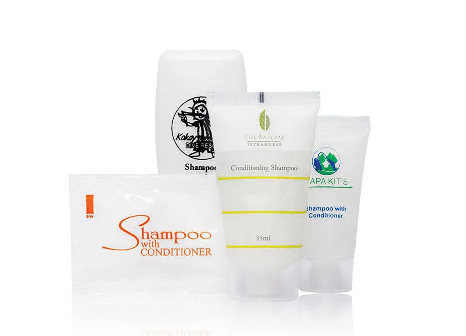 Hospital amenity bottles and shampoo sachet