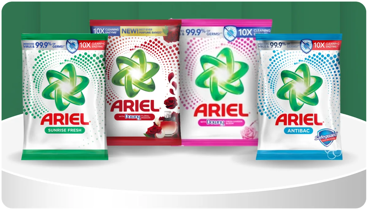 Ariel powder detergent, bag