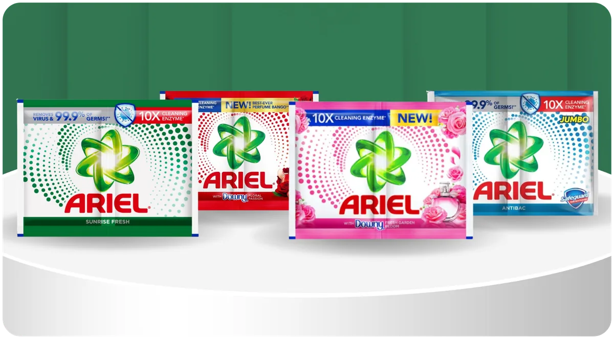 Ariel powder detergent, sachet